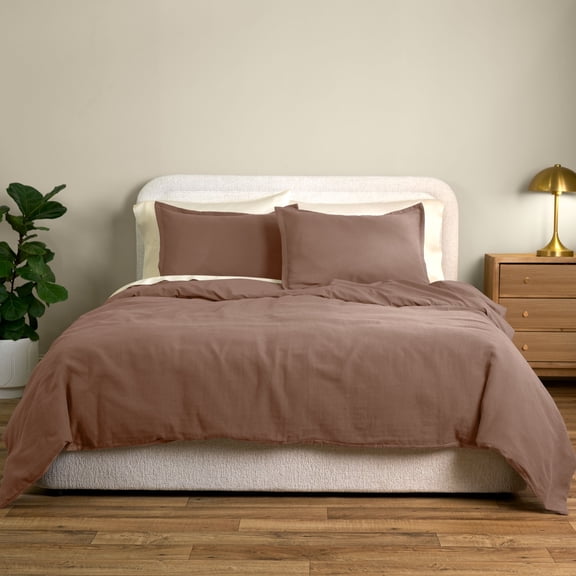 Allswell Full/Queen Duvet Cover Set, Cotton Linen, 3-Piece, Savannah Taupe Brown