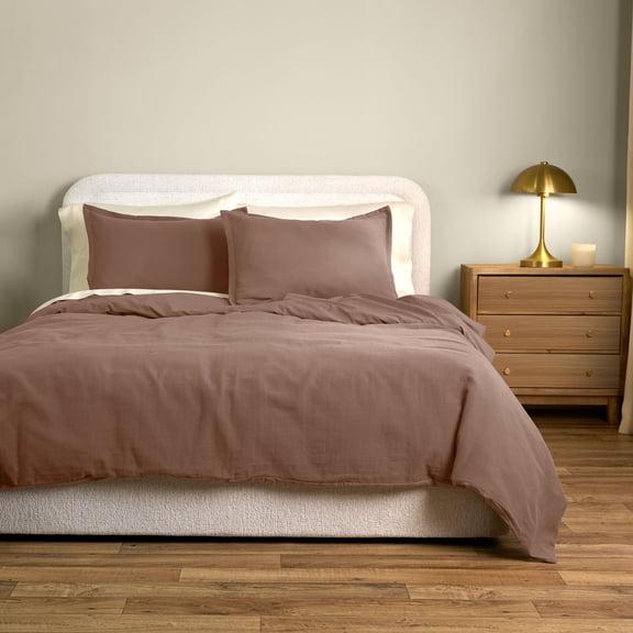 Allswell King/California King Duvet Cover Set, Cotton Linen, 3-Piece, Savannah Taupe Brown