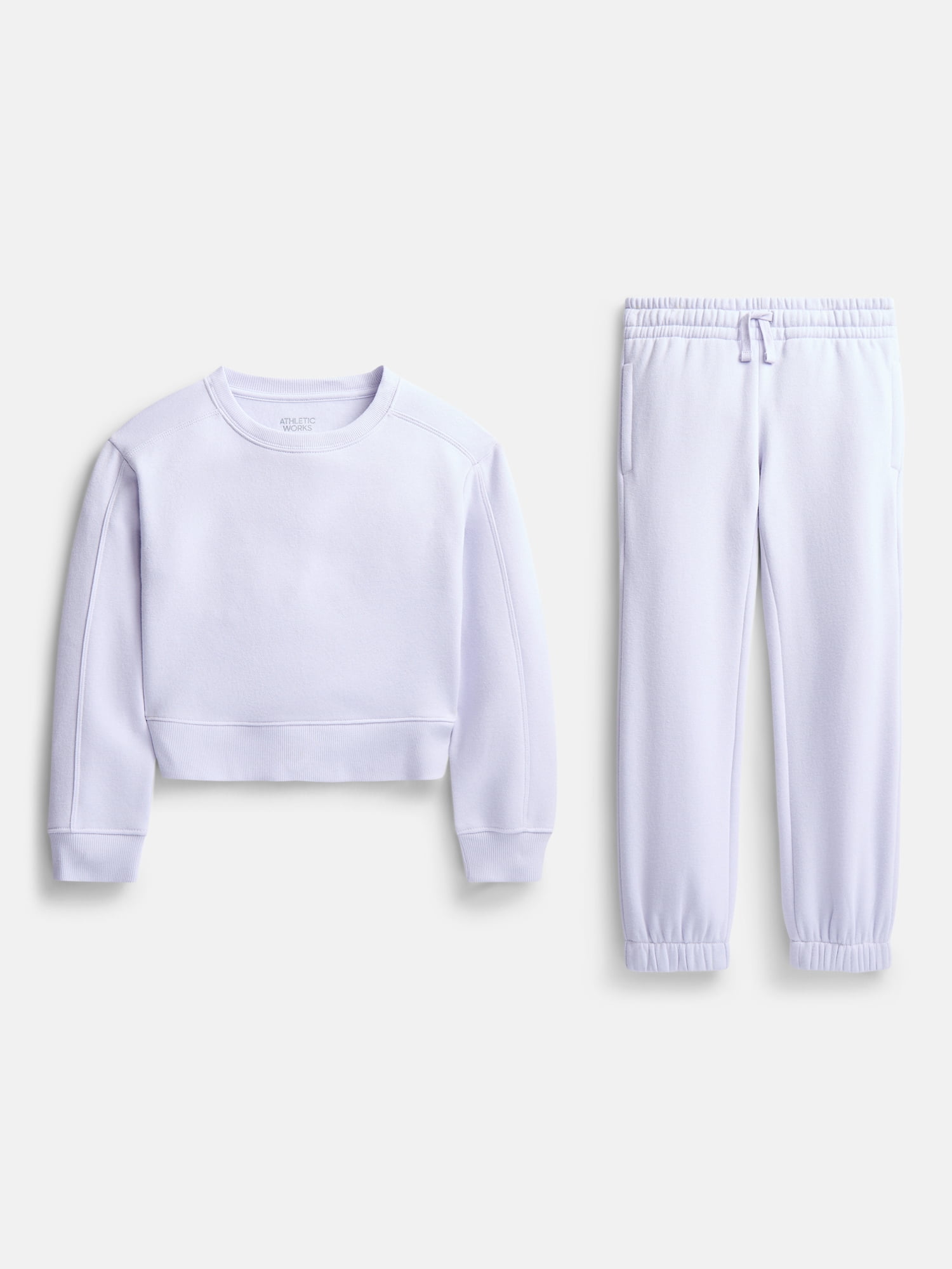 Athletic Works Girl's Active Fleece Crewneck Sweatshirt and Fleece Jogger Sweatpants Set, 2-Piece, Sizes 4-18 & Plus