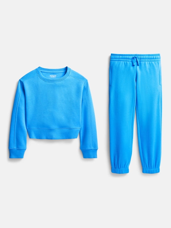 Girl's Active Fleece Crewneck Sweatshirt and Fleece Jogger Sweatpants Set, 2-Piece, Sizes 4-18 & Plus