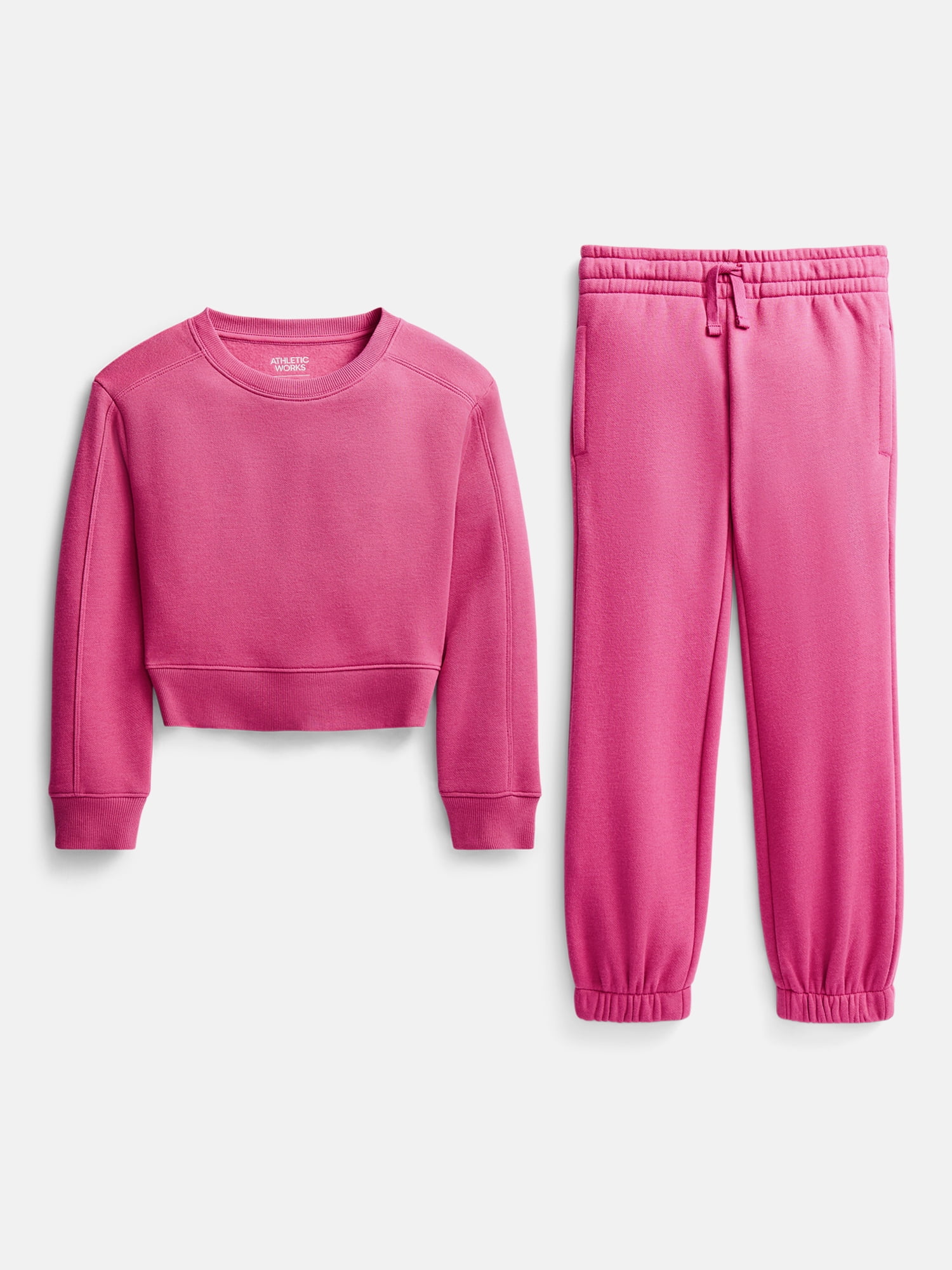 Athletic Works Girl's Active Fleece Crewneck Sweatshirt and Fleece Jogger Sweatpants Set, 2-Piece, Sizes 4-18 & Plus