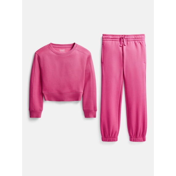 Athletic Works Girl's Active Fleece Crewneck Sweatshirt and Fleece Jogger Sweatpants Set, 2-Piece, Sizes 4-18 & Plus