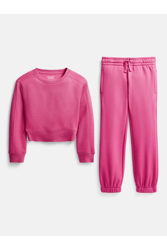 Girl's Active Fleece Crewneck Sweatshirt and Fleece Jogger Sweatpants Set, 2-Piece, Sizes 4-18 & Plus