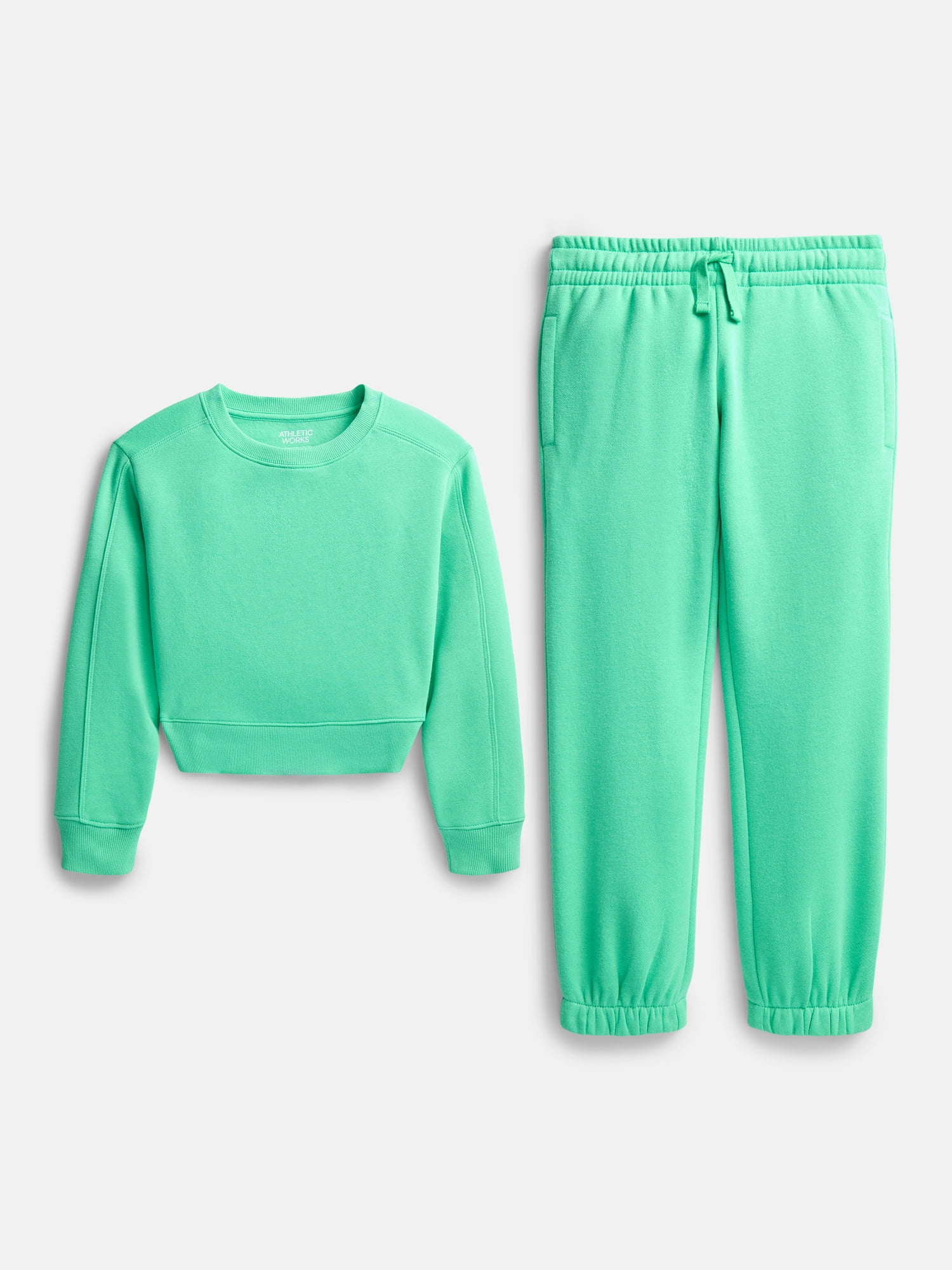 Athletic Works Girl's Active Fleece Crewneck Sweatshirt and Fleece Jogger Sweatpants Set, 2-Piece, Sizes 4-18 & Plus