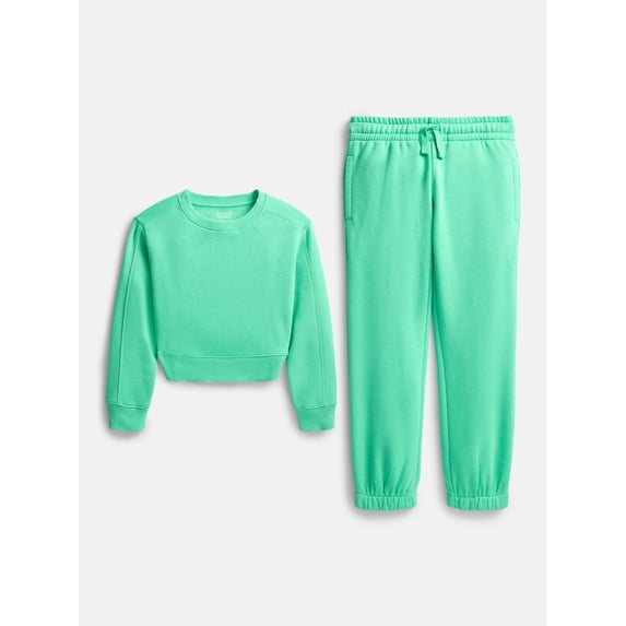 Athletic Works Girl's Active Fleece Crewneck Sweatshirt and Fleece Jogger Sweatpants Set, 2-Piece, Sizes 4-18 & Plus