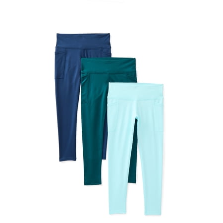 Athletic Works Girls Active Core Leggings with UPF 30, 3-Pack, Sizes 4-18 & Plus