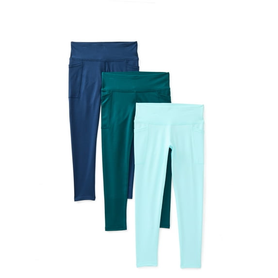 Athletic Works Girls Active Core Leggings with UPF 30, 3-Pack, Sizes 4-18 & Plus