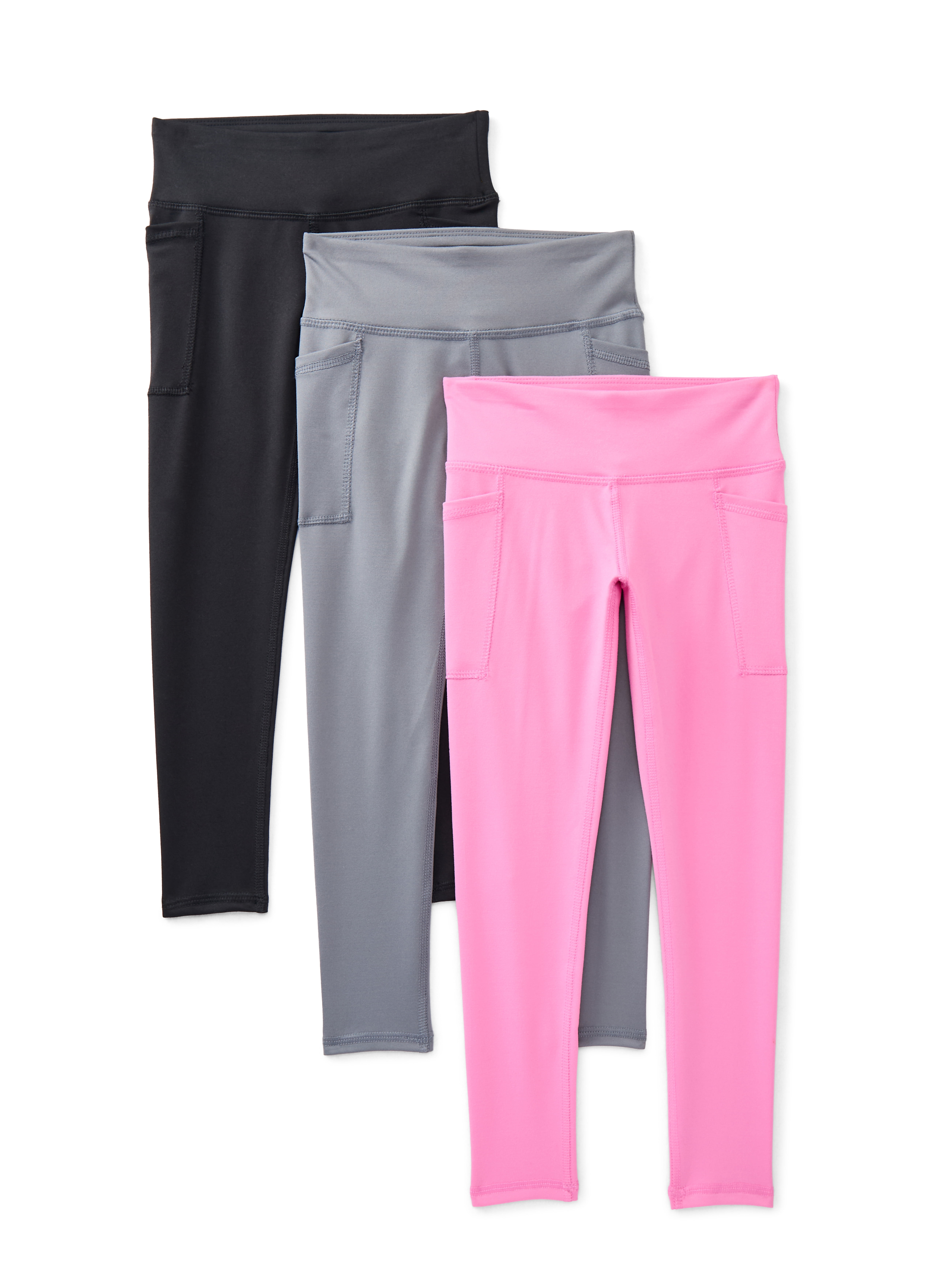 Athletic Works Girls Active Core Leggings with UPF 30, 3-Pack, Sizes 4-18 & Plus
