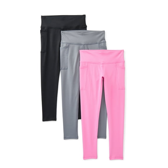 Athletic Works Girls Active Core Leggings with UPF 30, 3-Pack, Sizes 4-18 & Plus
