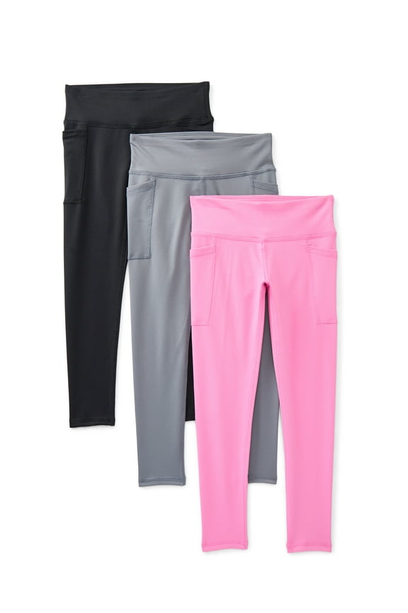 Girls Active Core Leggings with UPF 30, 3-Pack, Sizes 4-18 & Plus