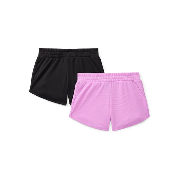 Athletic Works Girls Active Core Shorts, 2-Pack, Sizes 4-18 Plus