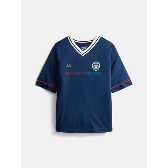 Athletic Works Boys Soccer Jersey Top with Short Sleeves, Sizes 4-18