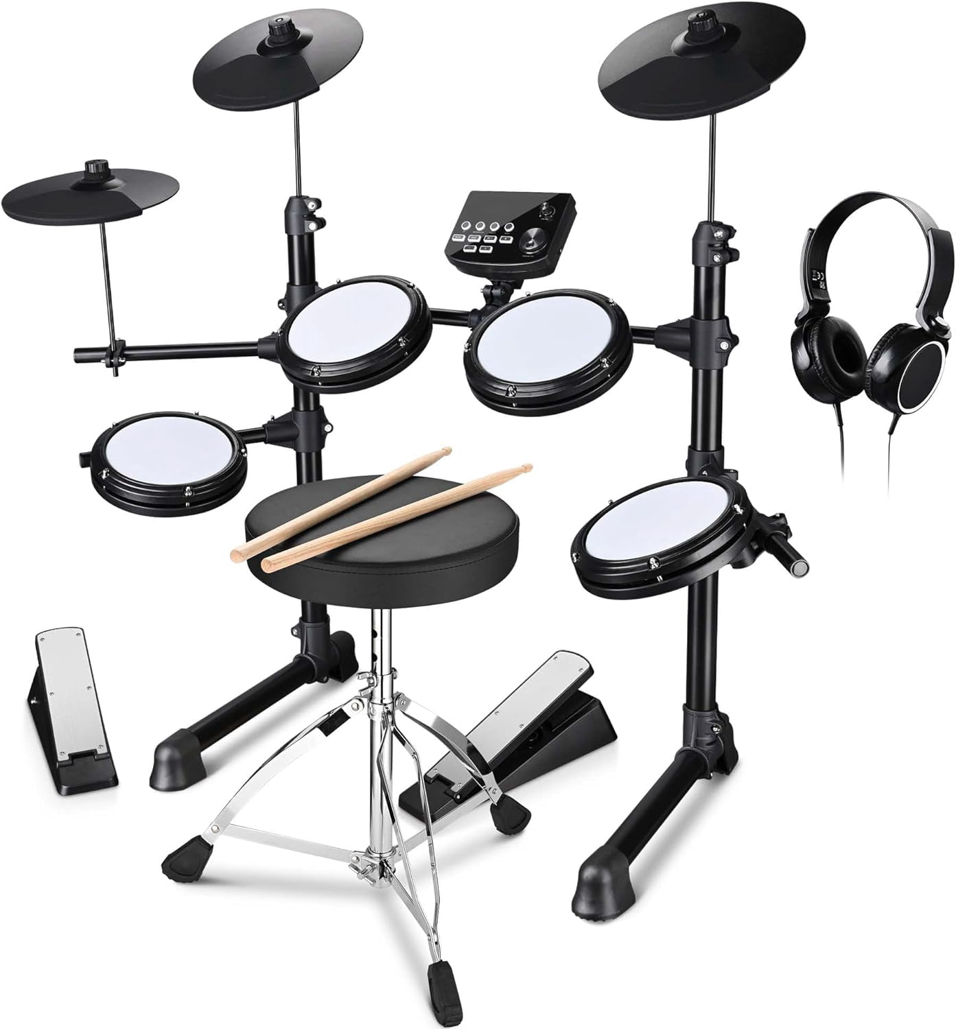 AW Electric Drum Set Adult Digital Silent Drum Kit 8" with Throne 165 Sounds 30 Demo Quiet Mesh Pad Drum Stool Stick Recording Beginner for Apartment