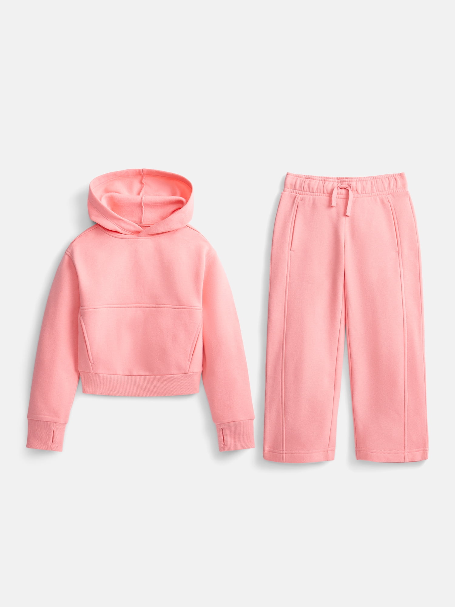 Athletic Works Girls Fleece Sweatshirt and Barrel Leg Pants, 2 Piece, Sizes 4-18 & Plus