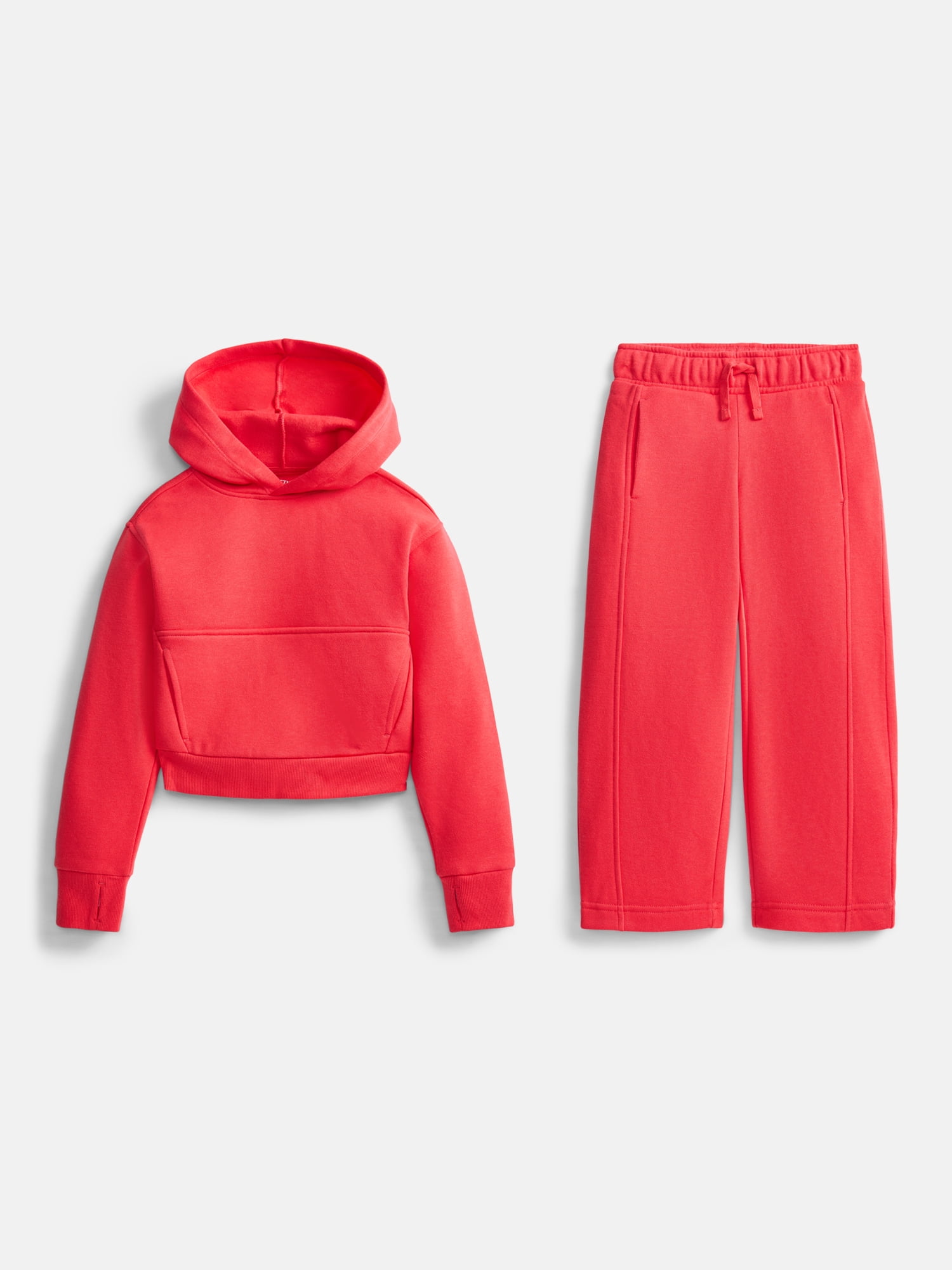 Athletic Works Girls Fleece Sweatshirt and Barrel Leg Pants, 2 Piece, Sizes 4-18 & Plus