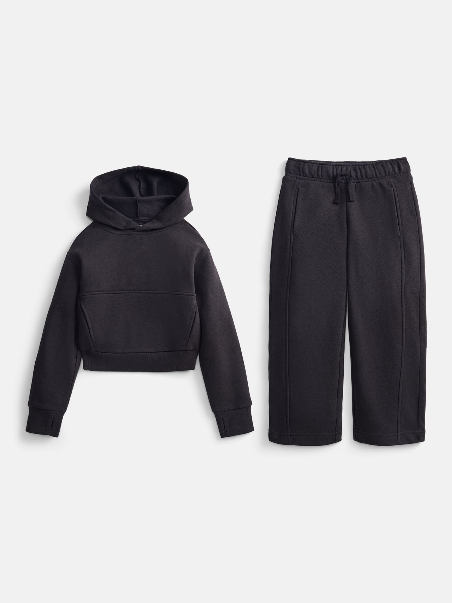 Athletic Works Girls Fleece Sweatshirt and Barrel Leg Pants, 2 Piece, Sizes 4-18 & Plus