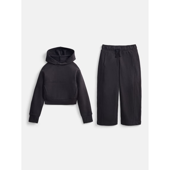 Athletic Works Girls Fleece Sweatshirt and Barrel Leg Pants, 2 Piece, Sizes 4-18 & Plus