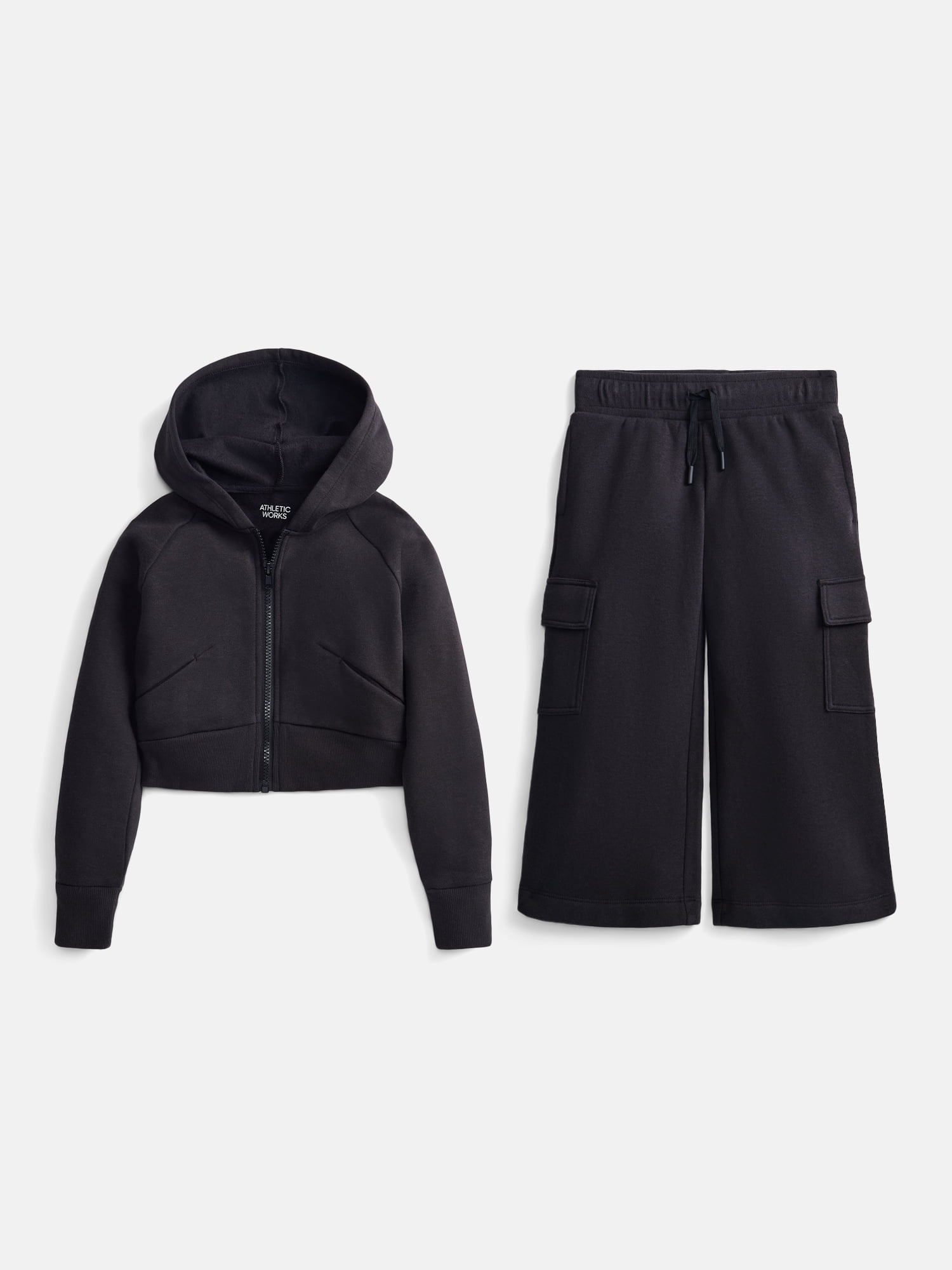Athletic Works Girls Active Fleece Hoodie and Cargo Pants Set, 2 Piece, Sizes 4-18 & Plus