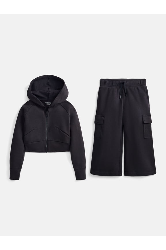 Girls Active Fleece Hoodie and Cargo Pants Set, 2 Piece, Sizes 4-18 & Plus