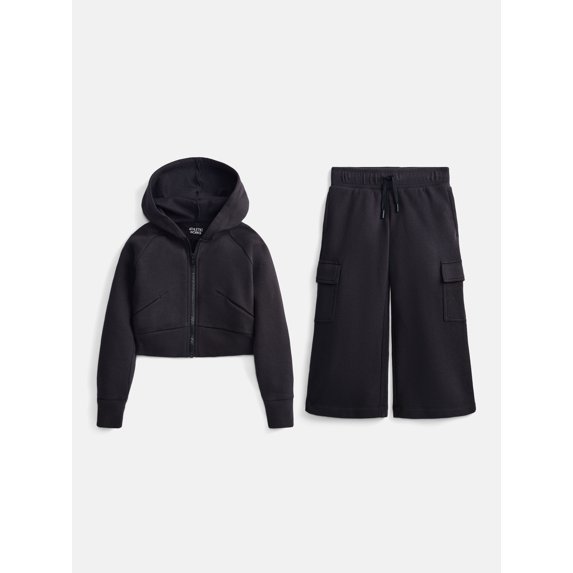 Athletic Works Girls Active Fleece Hoodie and Cargo Pants Set, 2 Piece, Sizes 4-18 & Plus