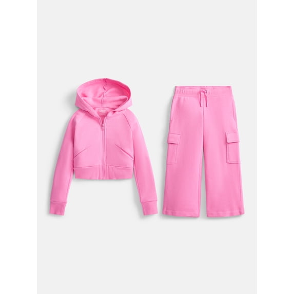 Athletic Works Girls Active Fleece Hoodie and Cargo Pants Set, 2 Piece, Sizes 4-18 & Plus