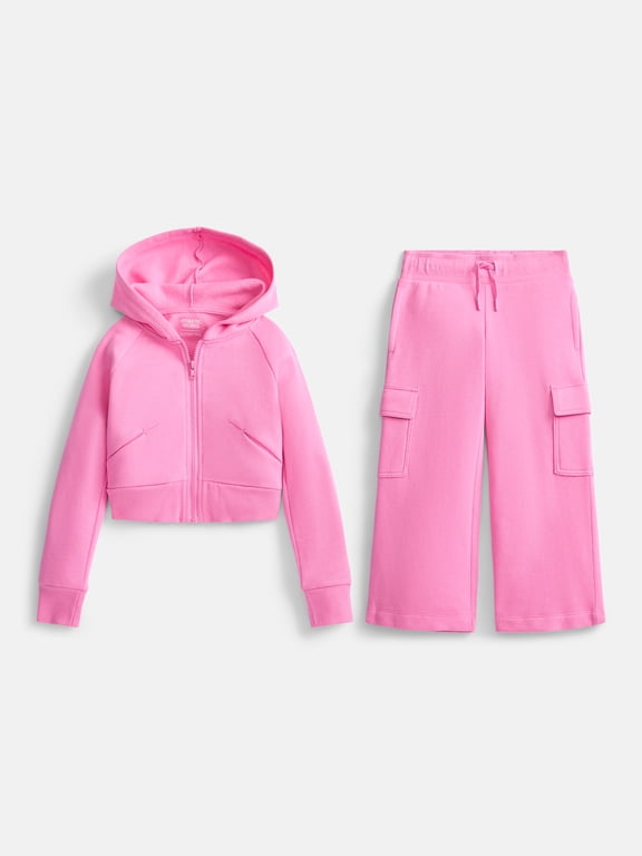Girls Active Fleece Hoodie and Cargo Pants Set, 2 Piece, Sizes 4-18 & Plus