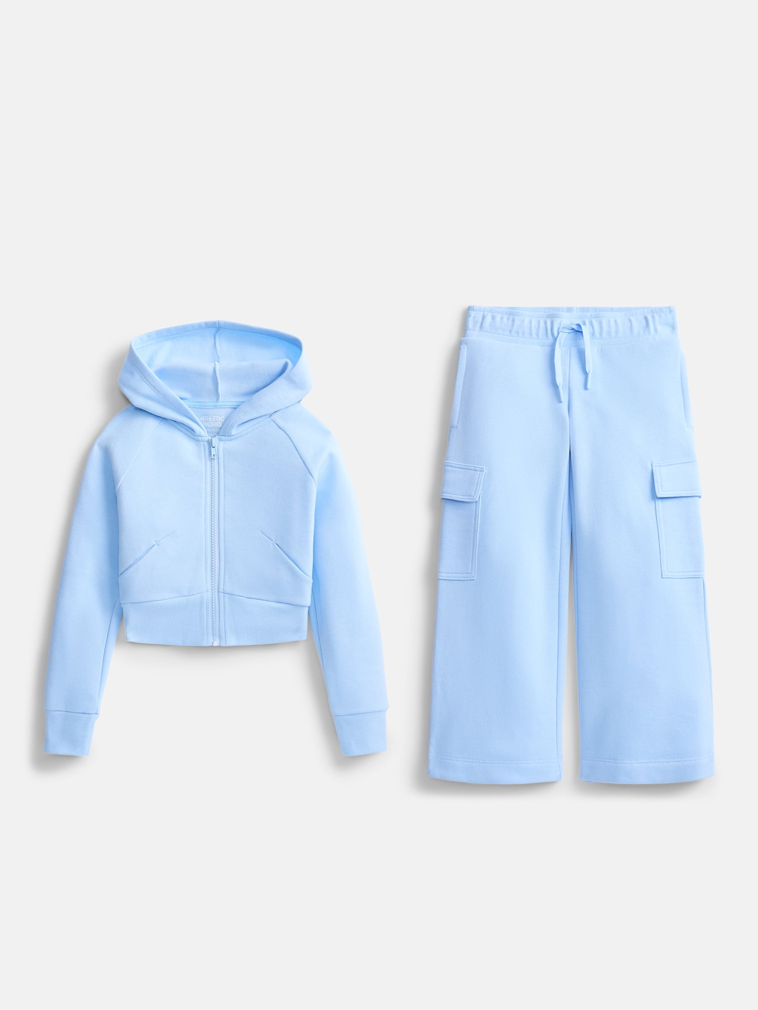 Athletic Works Girls Active Fleece Hoodie and Cargo Pants Set, 2 Piece, Sizes 4-18 & Plus