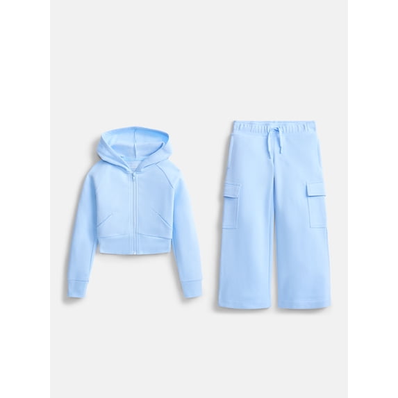 Athletic Works Girls Active Fleece Hoodie and Cargo Pants Set, 2 Piece, Sizes 4-18 & Plus