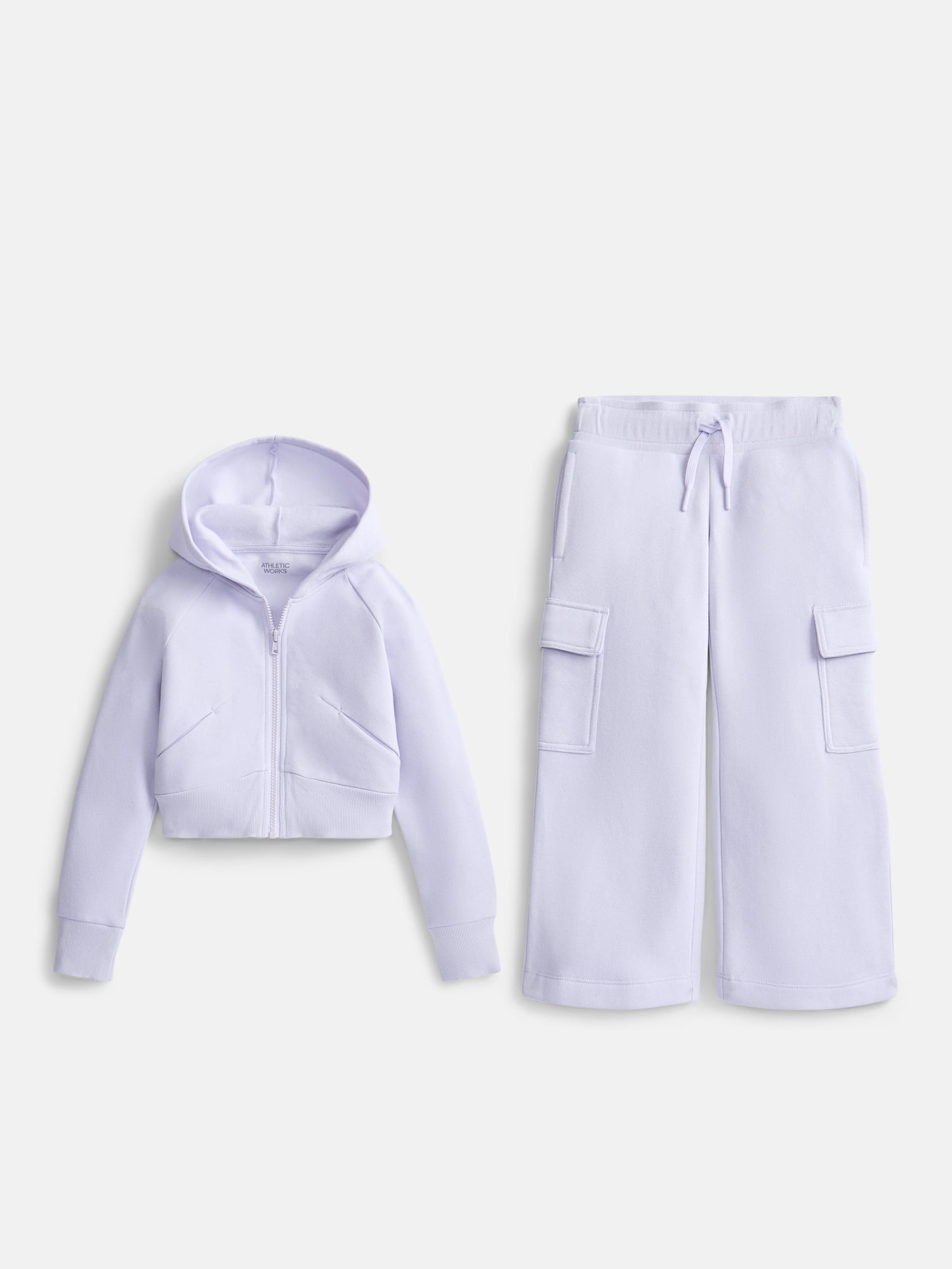 Athletic Works Girls Active Fleece Hoodie and Cargo Pants Set, 2 Piece, Sizes 4-18 & Plus