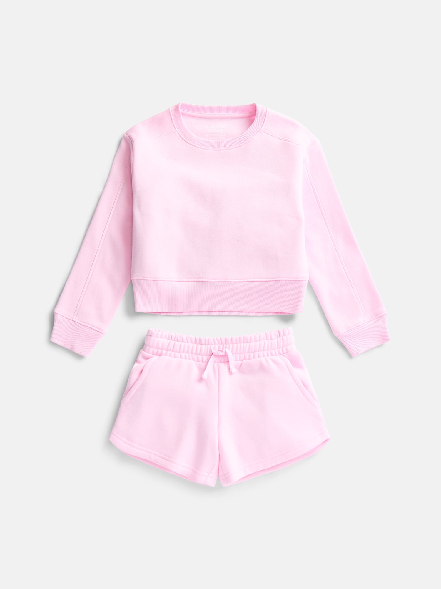 Athletic Works Girls Active Fleece Sweatshirt and Shorts Set, 2-Piece, Sizes 4-18 & Plus