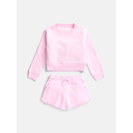 Athletic Works Girls Active Fleece Sweatshirt and Shorts Set, 2-Piece, Sizes 4-18 & Plus