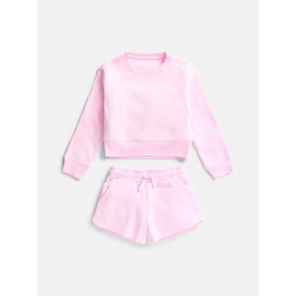Athletic Works Girls Active Fleece Sweatshirt and Shorts Set, 2-Piece, Sizes 4-18 & Plus