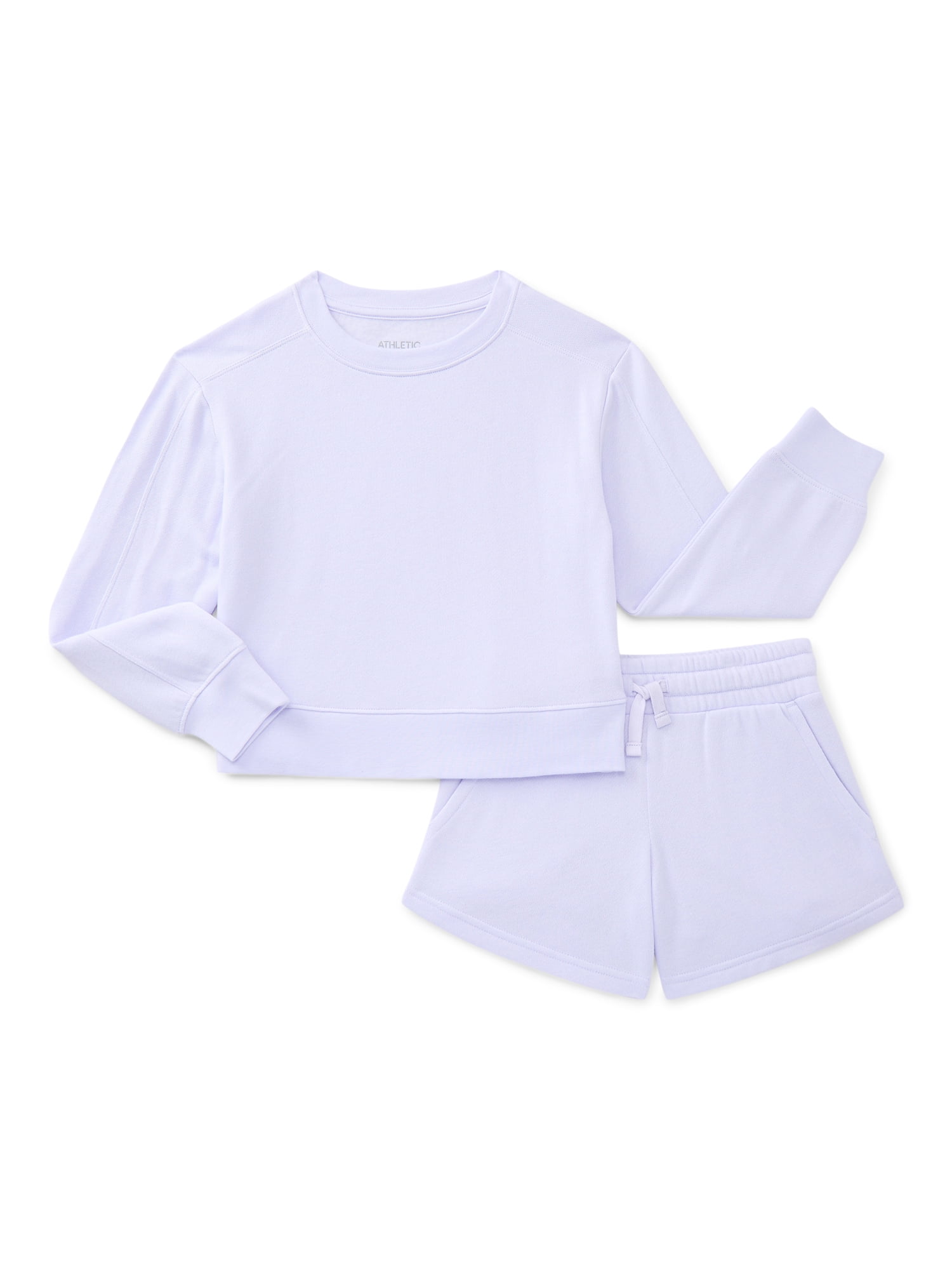 Athletic Works Girls Active Fleece Sweatshirt and Shorts Set, 2-Piece, Sizes 4-18 & Plus