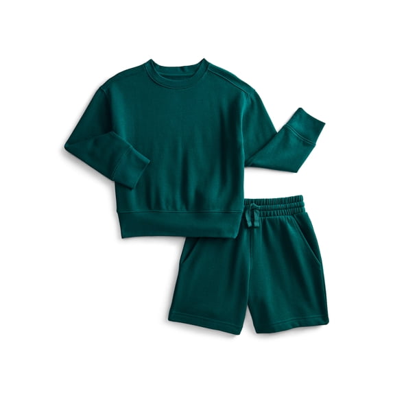 Athletic Works Boys Fleece Sweatshirt and Shorts Set, 2-Piece, Sizes 4-16