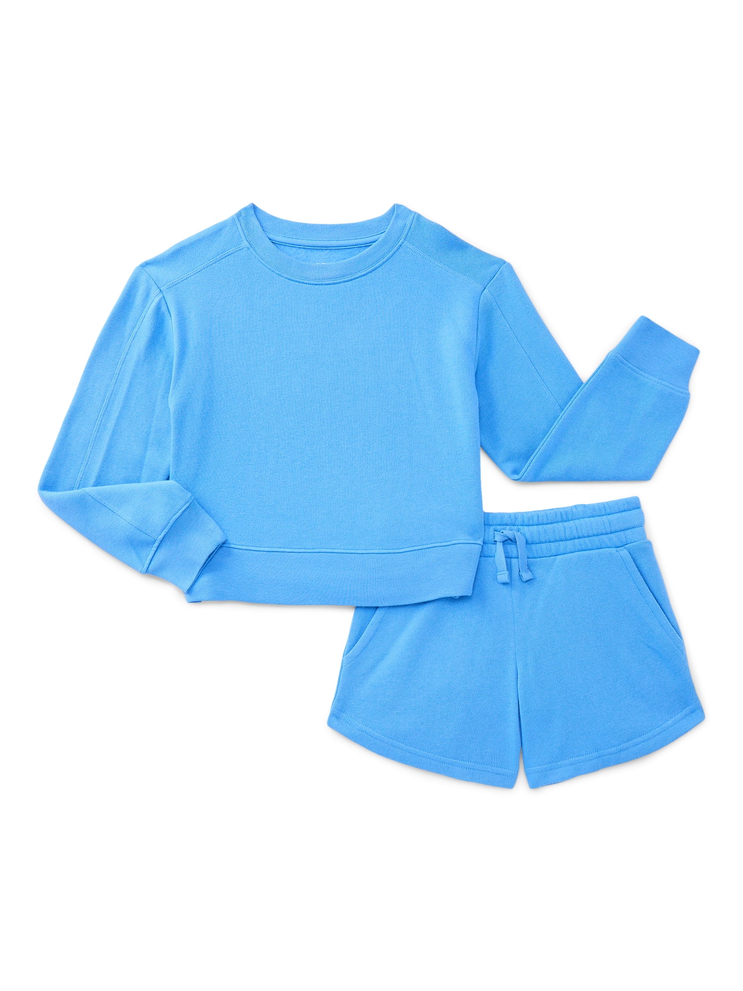 Athletic Works Girls Active Fleece Sweatshirt and Shorts Set, 2-Piece, Sizes 4-18 & Plus