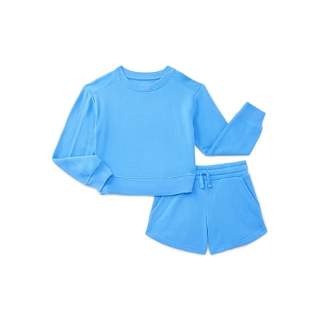 Athletic Works Girls Active Fleece Sweatshirt and Shorts Set, 2-Piece, Sizes 4-18 & Plus