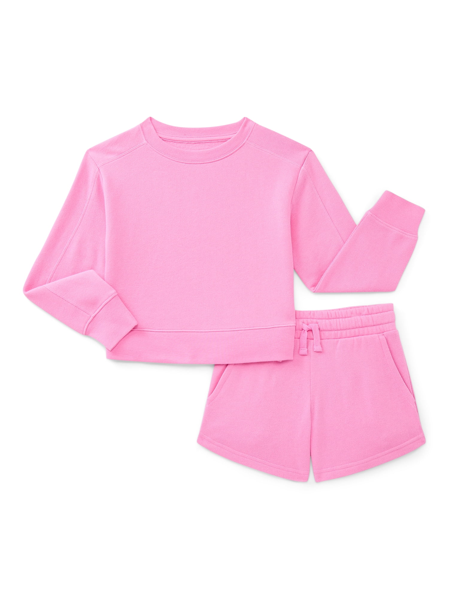 Athletic Works Girls Active Fleece Sweatshirt and Shorts Set, 2-Piece, Sizes 4-18 & Plus