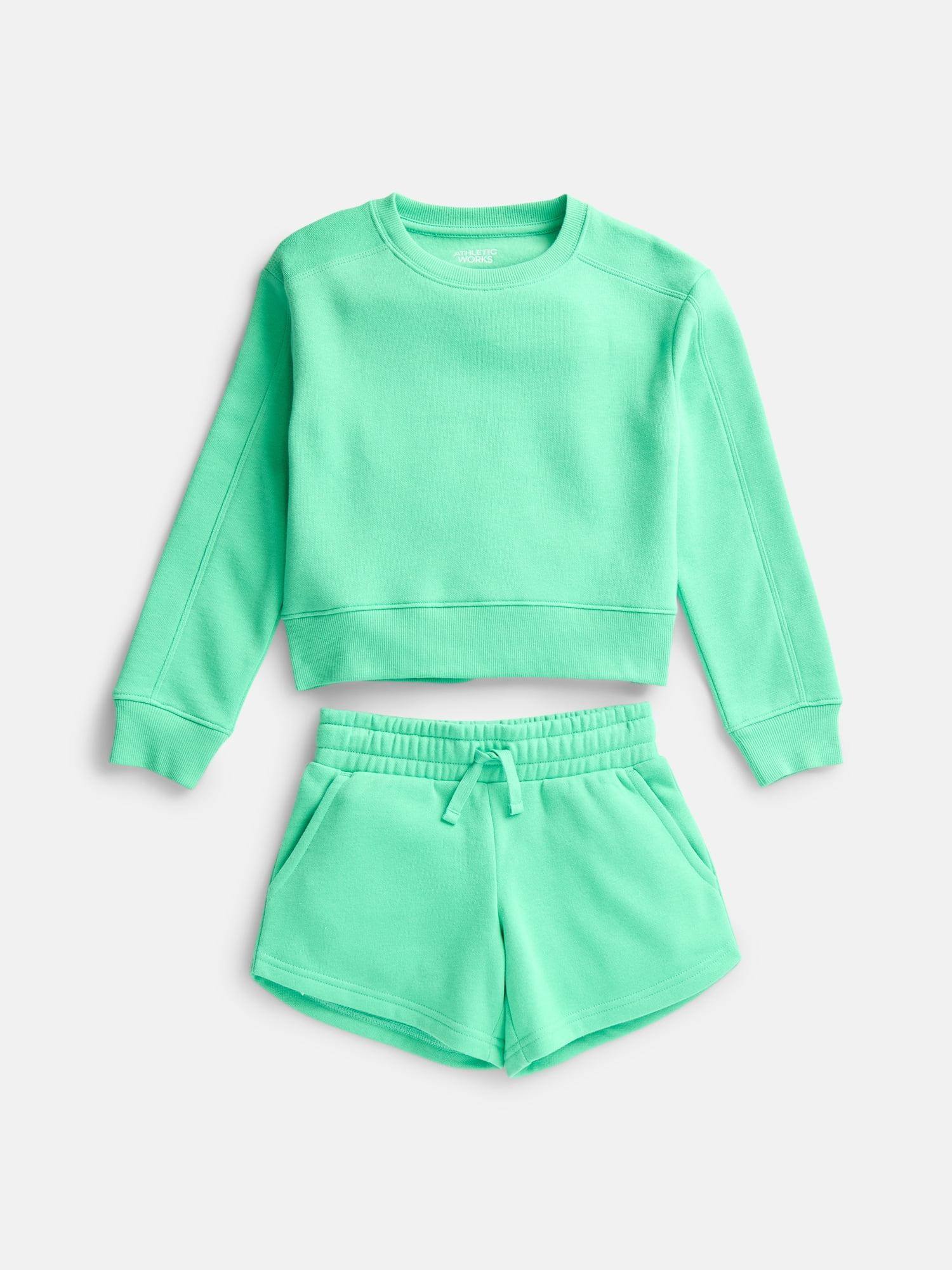 Athletic Works Girls Active Fleece Sweatshirt and Shorts Set, 2-Piece, Sizes 4-18 & Plus