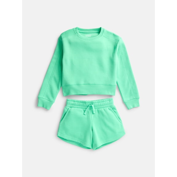 Athletic Works Girls Active Fleece Sweatshirt and Shorts Set, 2-Piece, Sizes 4-18 & Plus