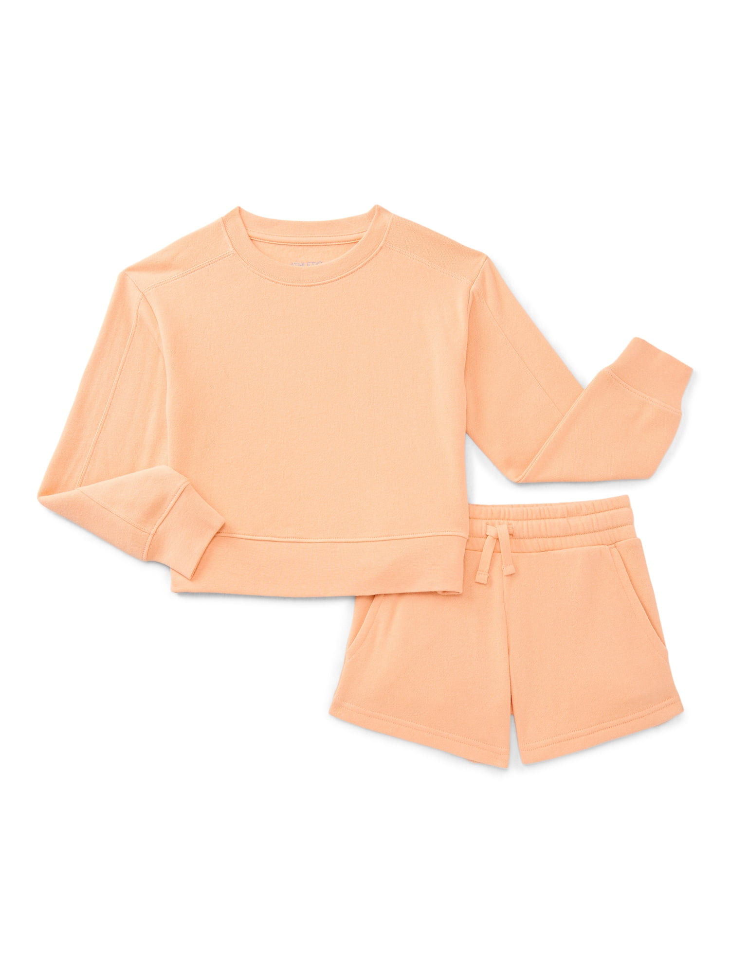 Athletic Works Girls Active Fleece Sweatshirt and Shorts Set, 2-Piece, Sizes 4-18 & Plus