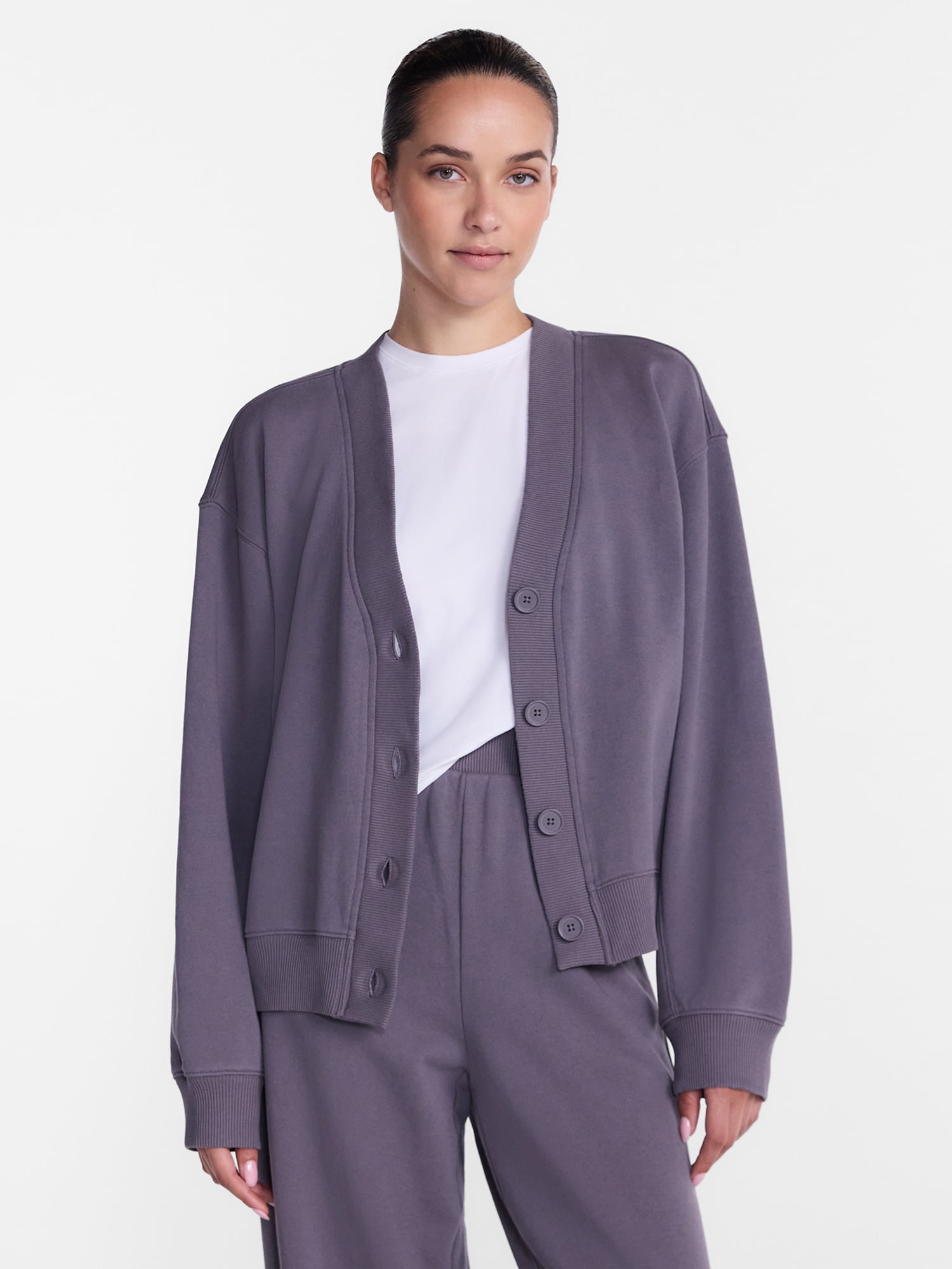 Athletic Works Women's and Women's French Terry Cardigan with Long Sleeves, Sizes XS-4X