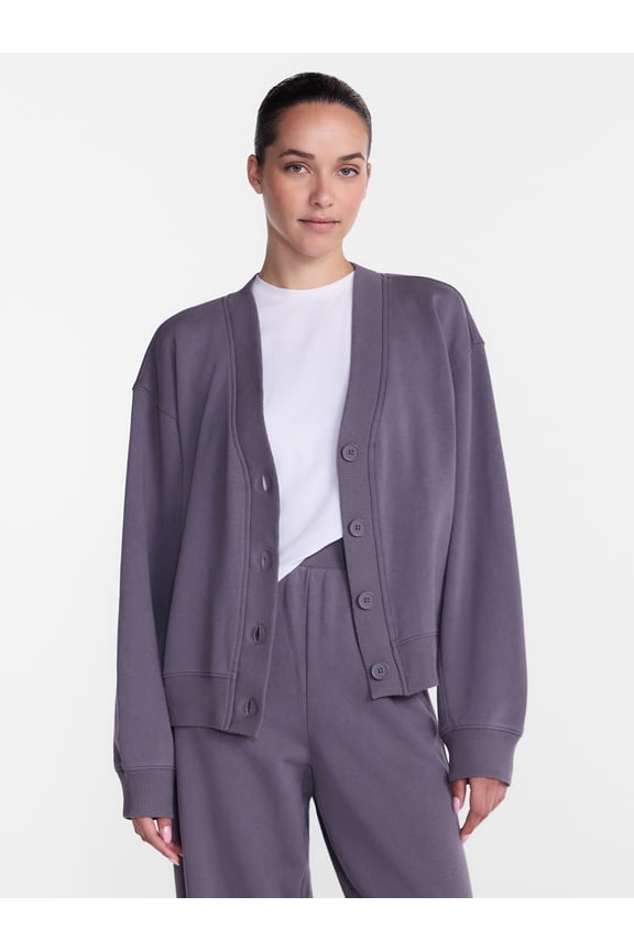 Women's and Women's French Terry Cardigan with Long Sleeves, Sizes XS-4X