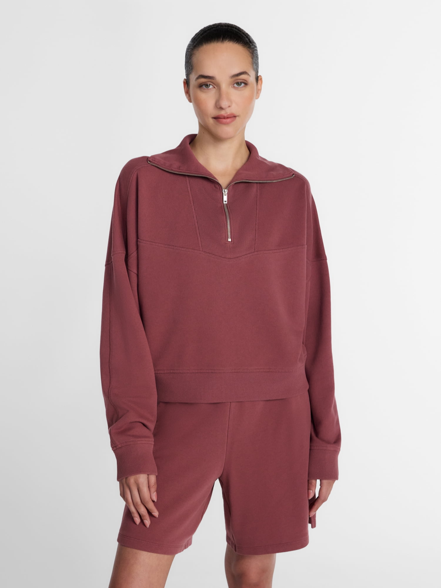 Athletic Works Women's and Women's Plus Quarter-Zip Sweatshirt, Midweight, Size XS-4X