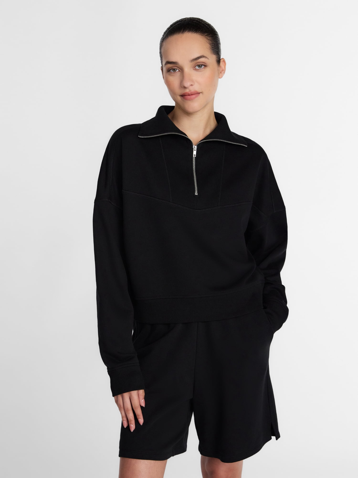Athletic Works Women's and Women's Plus Quarter-Zip Sweatshirt