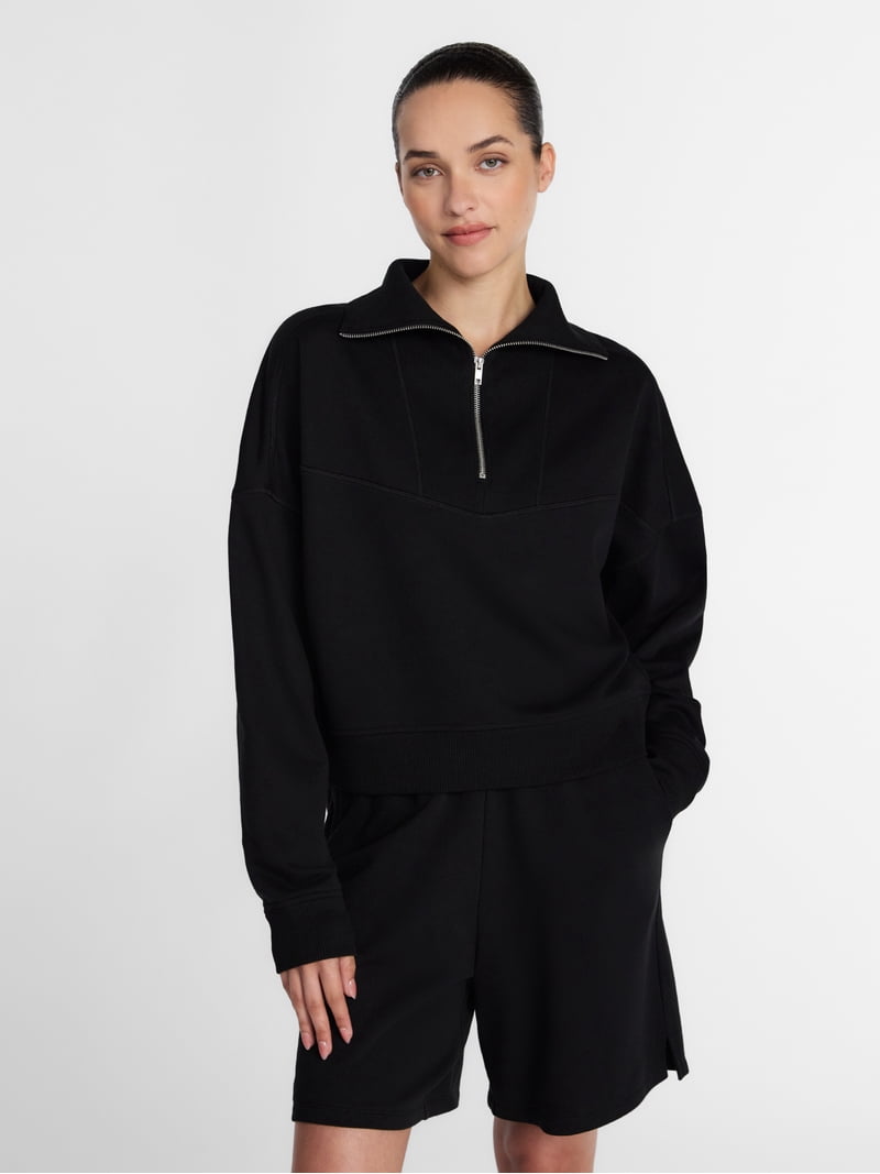 Athletic Works Women's and Women's Plus Quarter-Zip Sweatshirt