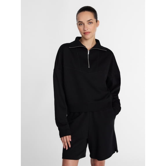 Athletic Works Women's and Women's Plus Quarter-Zip Sweatshirt, Midweight, Size XS-4X