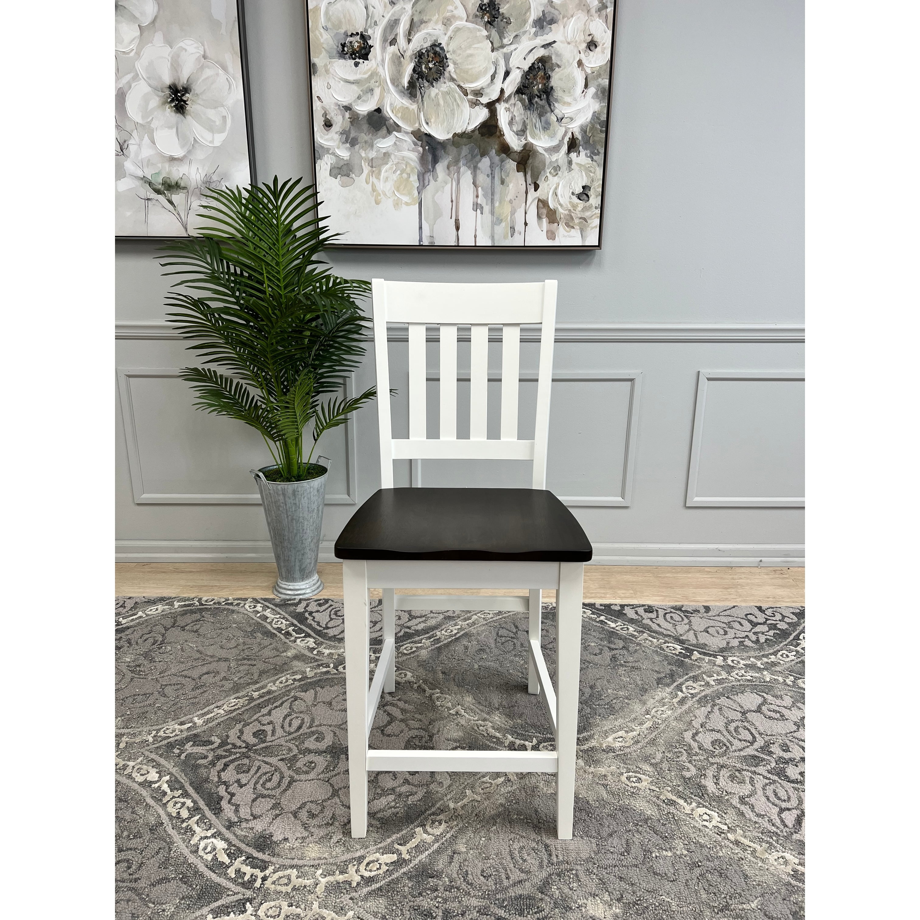 White and Dark Brown Slat Back Counter Height Chair Set