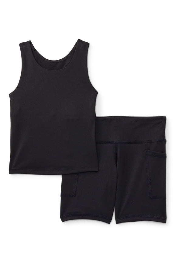 Girls Longline Bra and Bike Shorts Set, 2-Piece, Sizes 4-18 & Plus