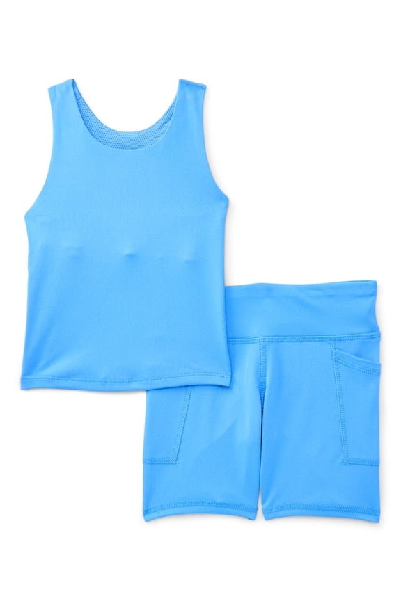 Girls Longline Bra and Bike Shorts Set, 2-Piece, Sizes 4-18 & Plus