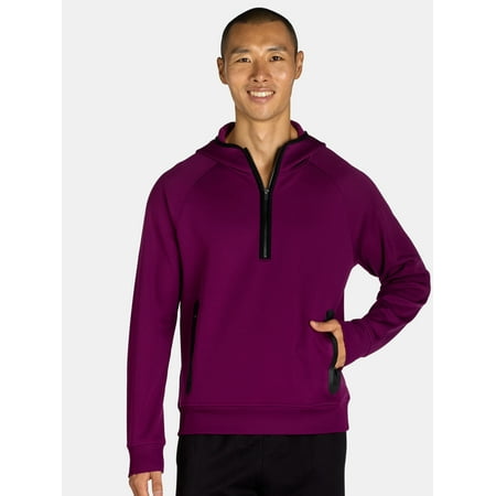 Athletic Works Men's and Big Men’s Grid Tech Fleece Quarter Zip Hoodie, Sizes S-3XL